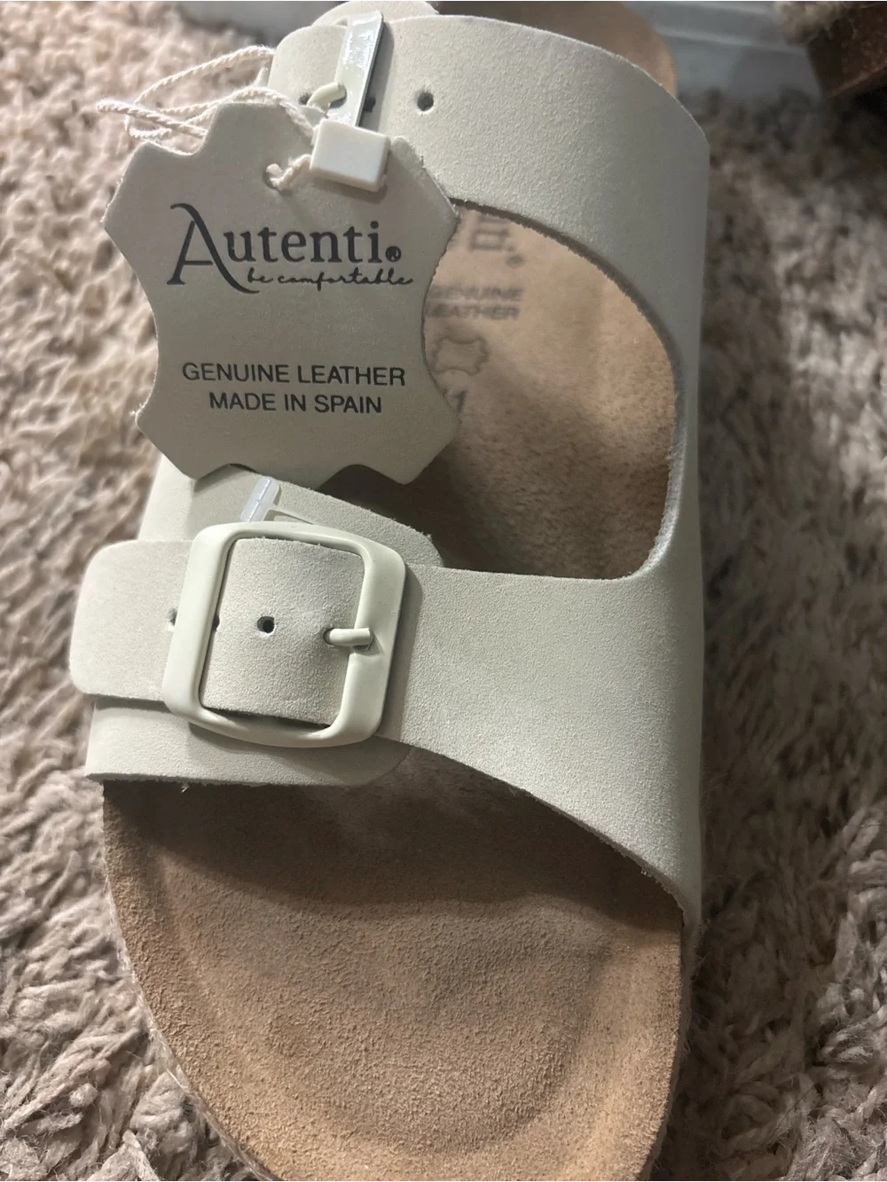 Women’s Double-Buckle Slide Sandals in Cream made in Spain